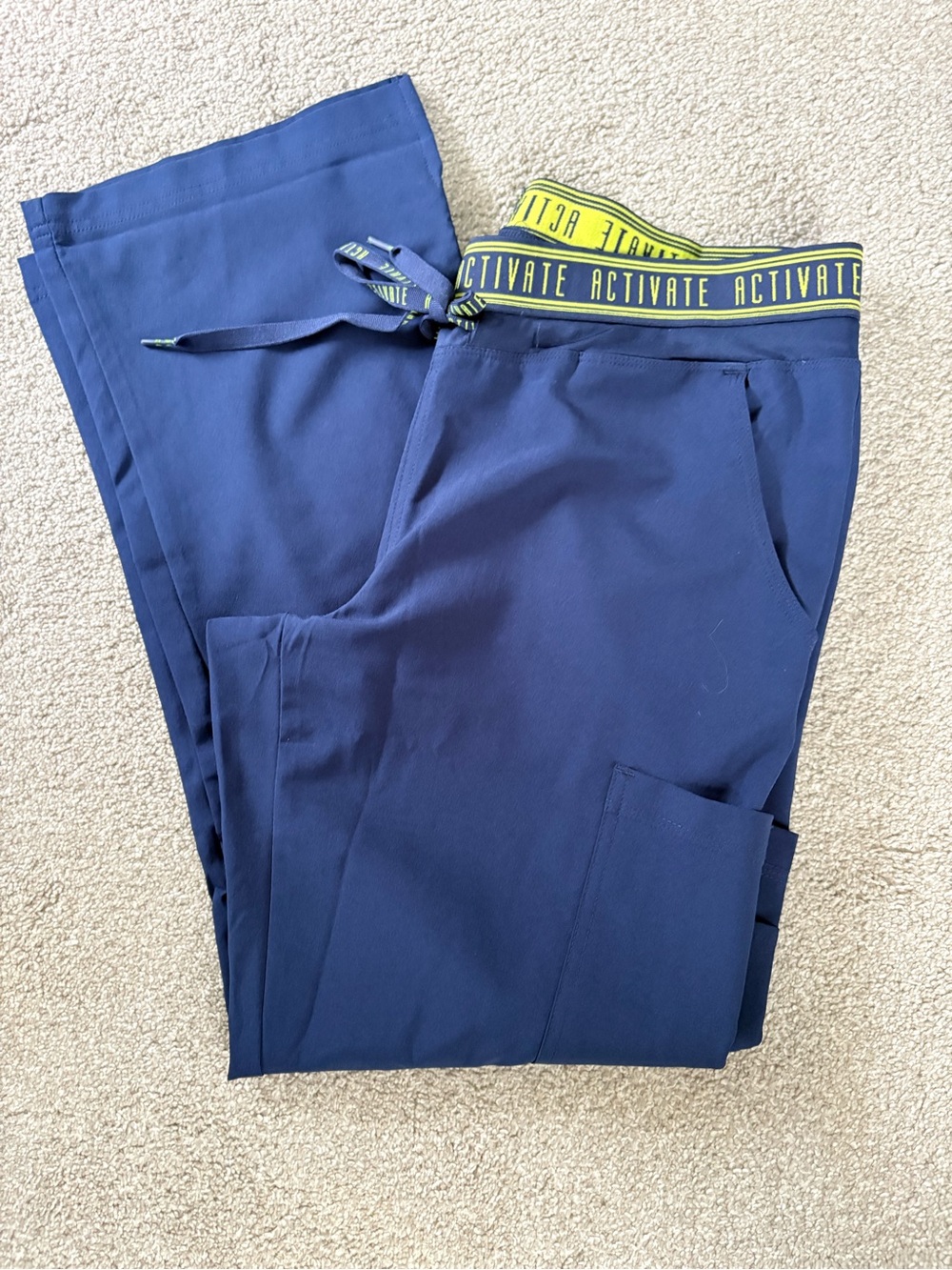 Med Couture Navy Drawstring Jogger Pants with Yellow Accent Waistband